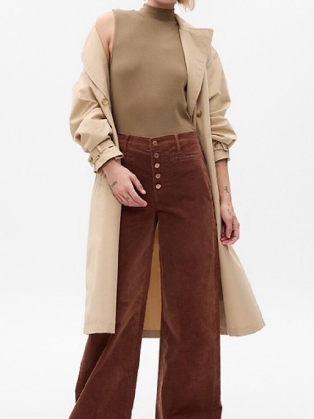 GAP High Rise Stride Wide-Leg Brown Corduroy Pant 10R